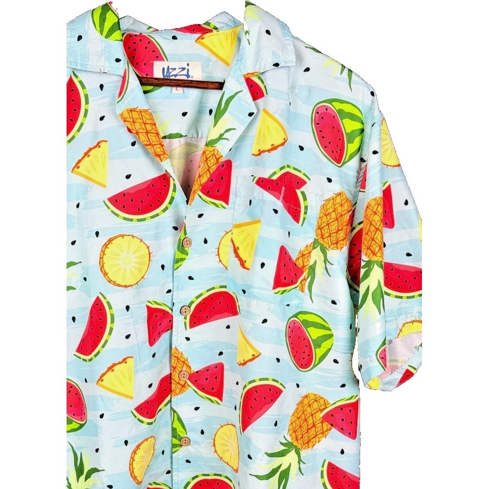 Uzzi Amphibious Gear Vintage Watermelon Pineapple Hawaiian Camp Shirt Large L